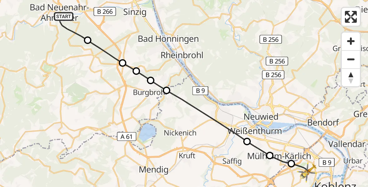 Routekaart van de vlucht: Rettungshubschrauber nach Koblenz, Rübenacher Straße