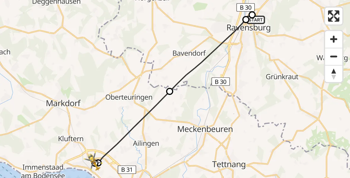 Flugroute Rettungshubschrauber Sankt Elisabeth Hospital - Friedrichshafen Hospital, 31 März 2026, 09:30