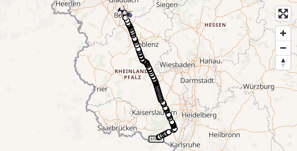 Routekaart van de vlucht: Polizeihubschrauber nach Sankt Augustin, Richthofenstraße
