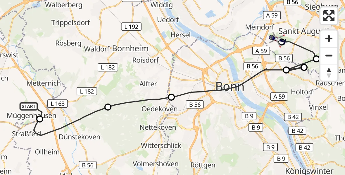 Flugroute Polizeihubschrauber Weilerswist - Bonn-Hangelar Flugplatz, 31 März 2026, 09:33