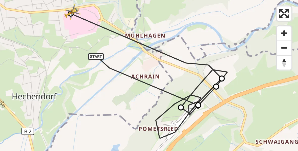 Flugroute Rettungshubschrauber Murnau a.Staffelsee - Murnau Accident Hospital, 31 März 2026, 09:33