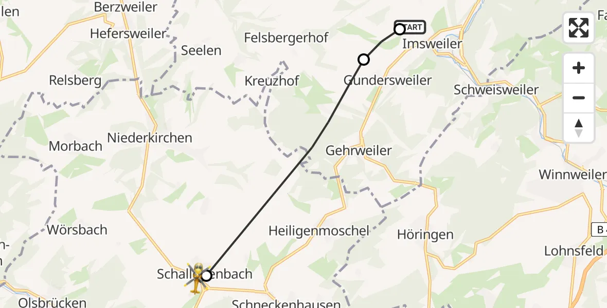 Flugroute Rettungshubschrauber Imsweiler UL - Schallodenbach, 31 März 2026, 09:41