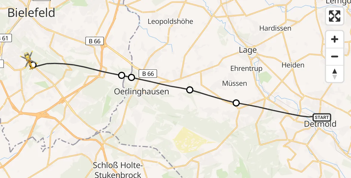 Flugroute Rettungshubschrauber Detmold - Luftrettungszentrum Bielefeld, 31 März 2026, 09:44