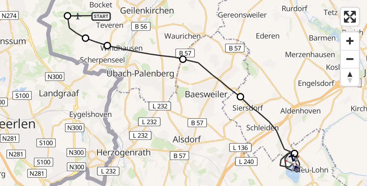 Routekaart van de vlucht: Polizeihubschrauber nach Eschweiler, Aldenhovener Straße