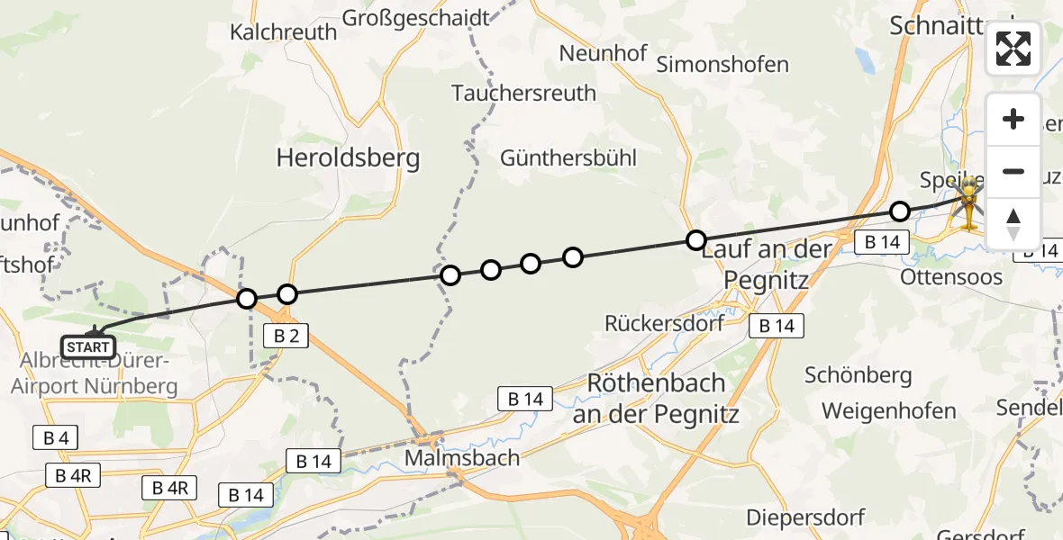 Flugroute Rettungshubschrauber Flughafen Nuremberg - Neunkirchen a.Sand, 31 März 2026, 09:50