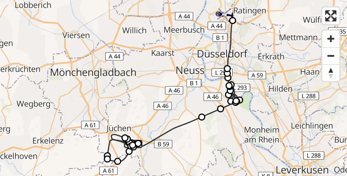 Routekaart van de vlucht: Polizeihubschrauber nach Düsseldorf Flughafen