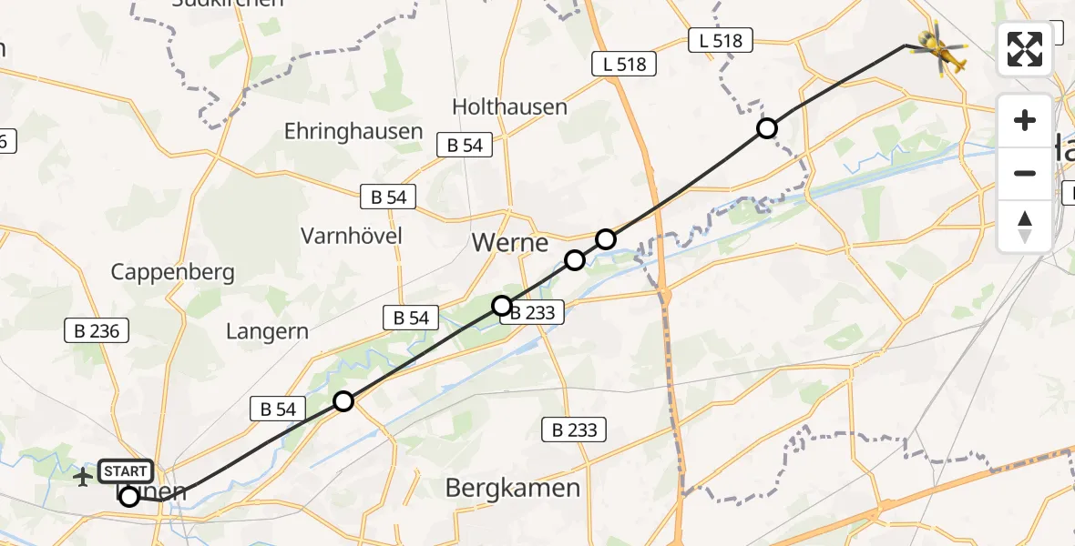 Flugroute Rettungshubschrauber Sankt Marien Hospital - Hamm, 31 März 2026, 10:04