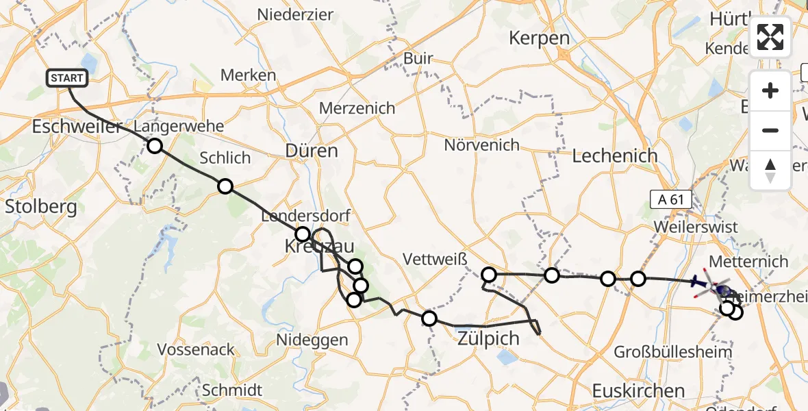 Flugroute Polizeihubschrauber Eschweiler - Weilerswist, 31 März 2026, 10:07