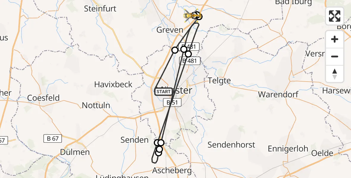 Routekaart van de vlucht: Ambulanzhubschrauber nach Christoph  Westfalen-ADAC