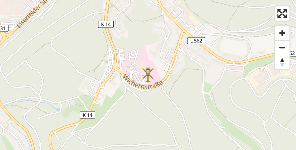 Flugroute Rettungshubschrauber Evangelisches Jung-Stilling Hospital - Evangelisches Jung-Stilling Hospital, 31 März 2026, 10:09