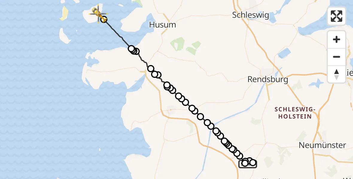 Routekaart van de vlucht: Rettungshubschrauber nach Pellworm, Uthlandestraße