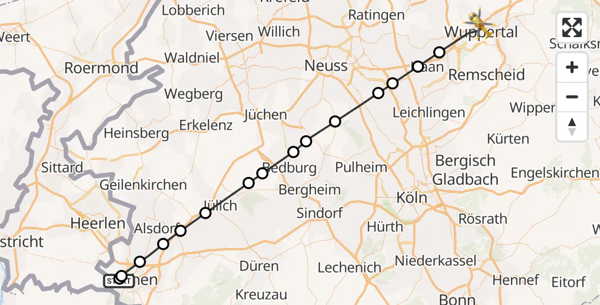 Routekaart van de vlucht: Ambulanzhubschrauber nach Wuppertal, Virchowstraße