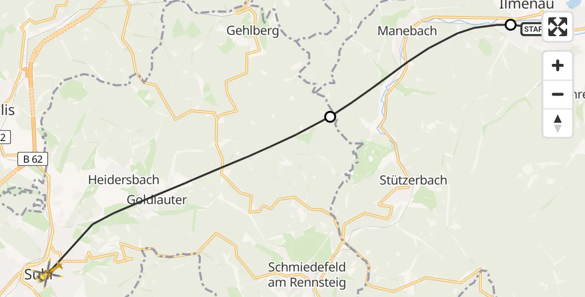 Routekaart van de vlucht: Rettungshubschrauber nach Suhl, Pfarrstraße