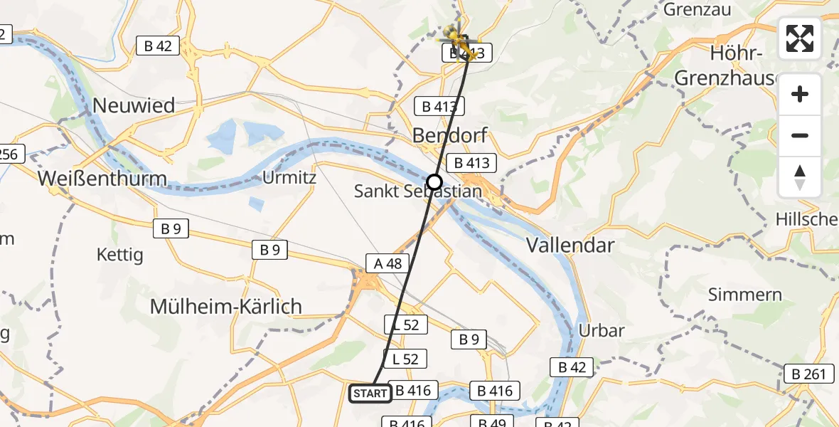 Flugroute Rettungshubschrauber Koblenz - Bendorf, 31 März 2026, 10:24