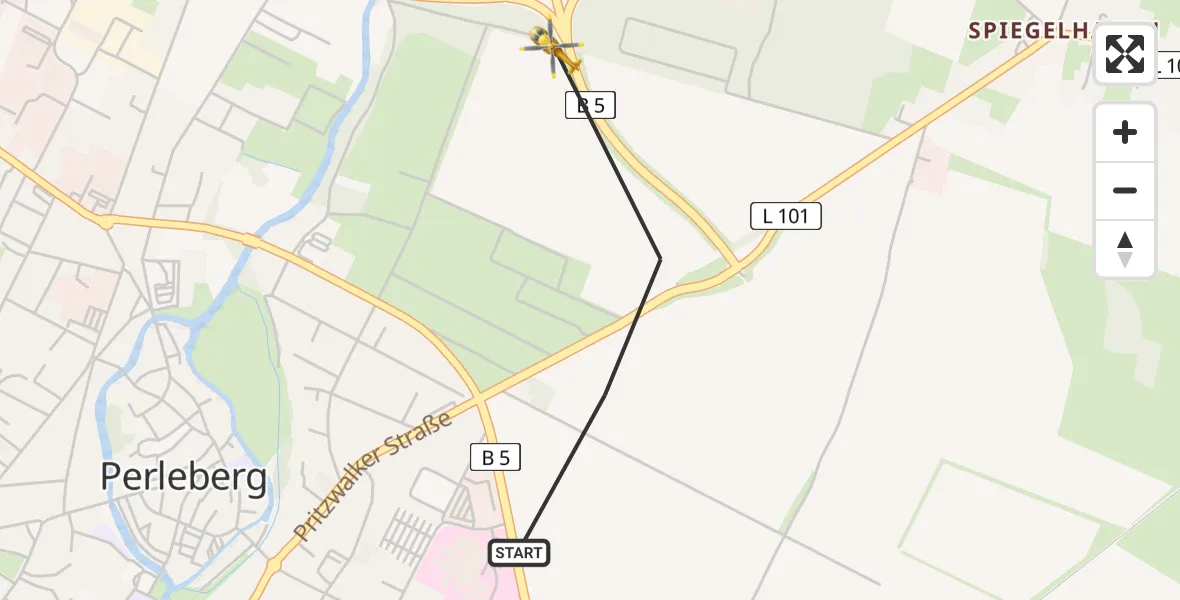 Flugroute Rettungshubschrauber Perleberg - Perleberg, 31 März 2026, 10:26