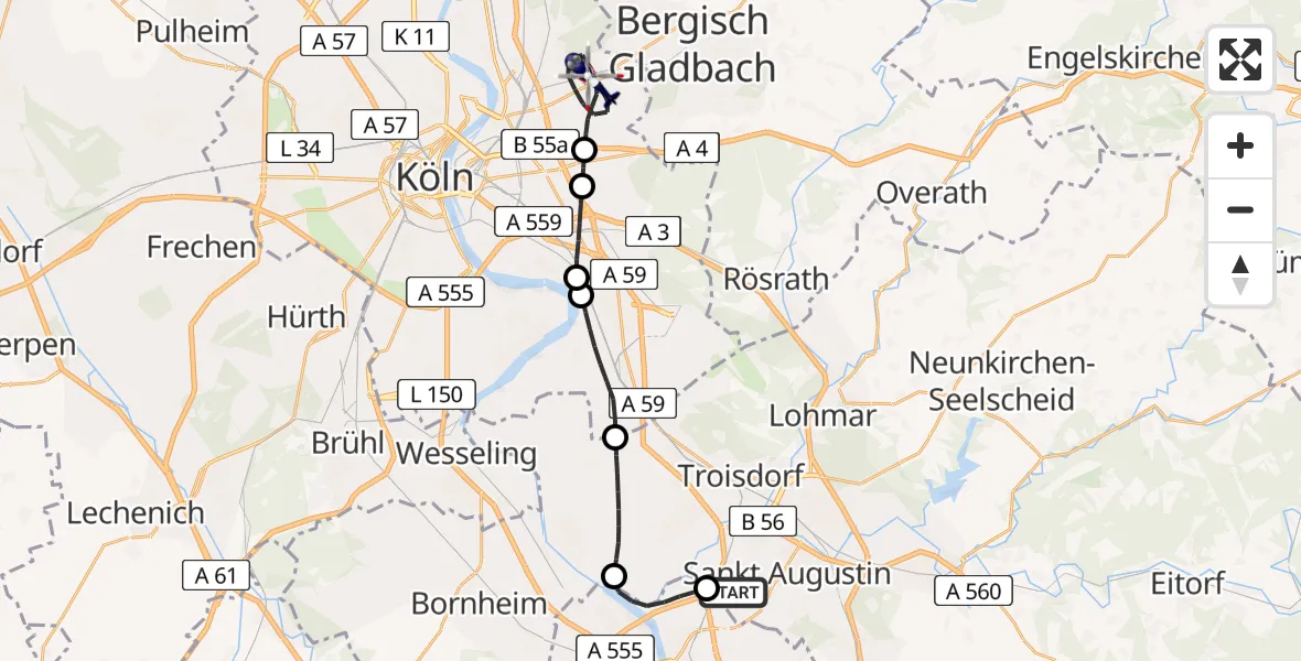 Flugroute Polizeihubschrauber Sankt Augustin - Köln, 31 März 2026, 10:29