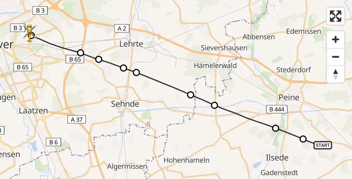 Flugroute Rettungshubschrauber Peine - Hannover Luftrettung Hubschrauberlandeplatz (Christoph 4), 31 März 2026, 10:35