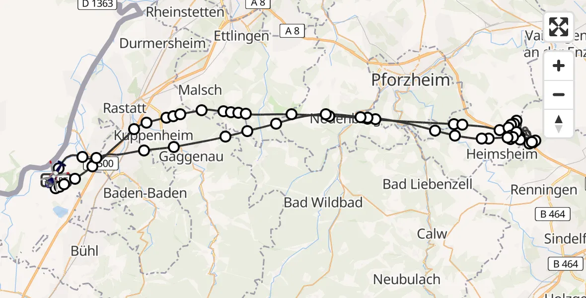 Flugroute Polizeihubschrauber Karlsruhe Baden-Baden Flughafen - Karlsruhe Baden-Baden Flughafen, 31 März 2026, 10:36