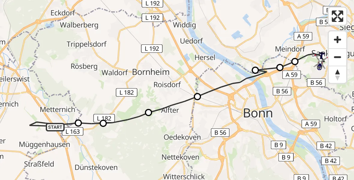 Routekaart van de vlucht: Polizeihubschrauber nach Bonn-Hangelar Flugplatz