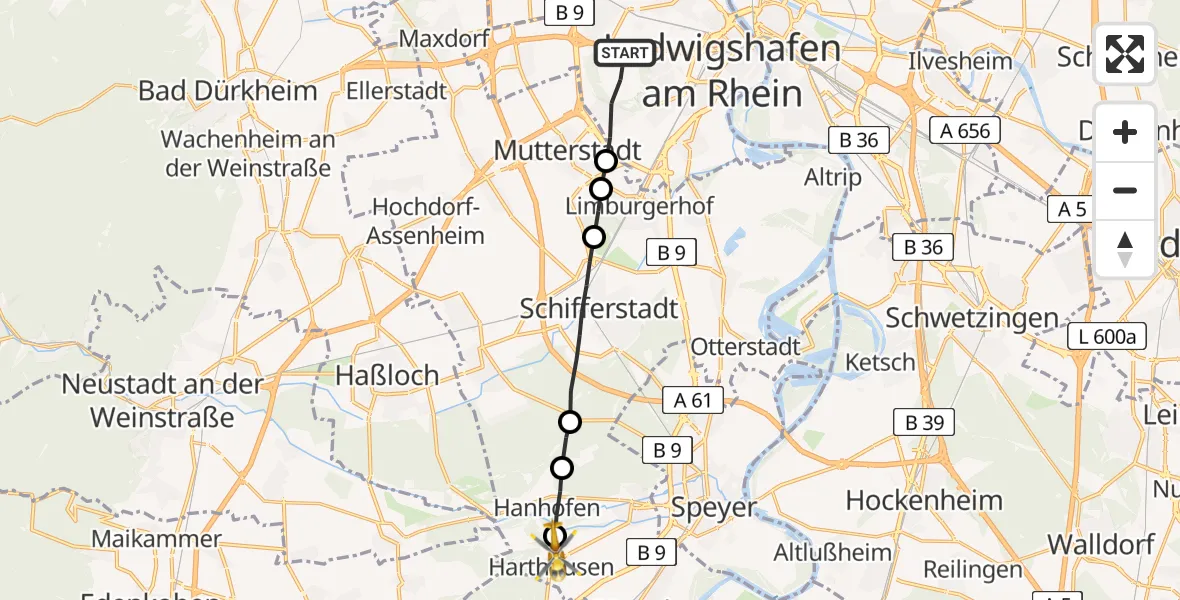 Routekaart van de vlucht: Rettungshubschrauber nach Harthausen, Am Pfaffensee
