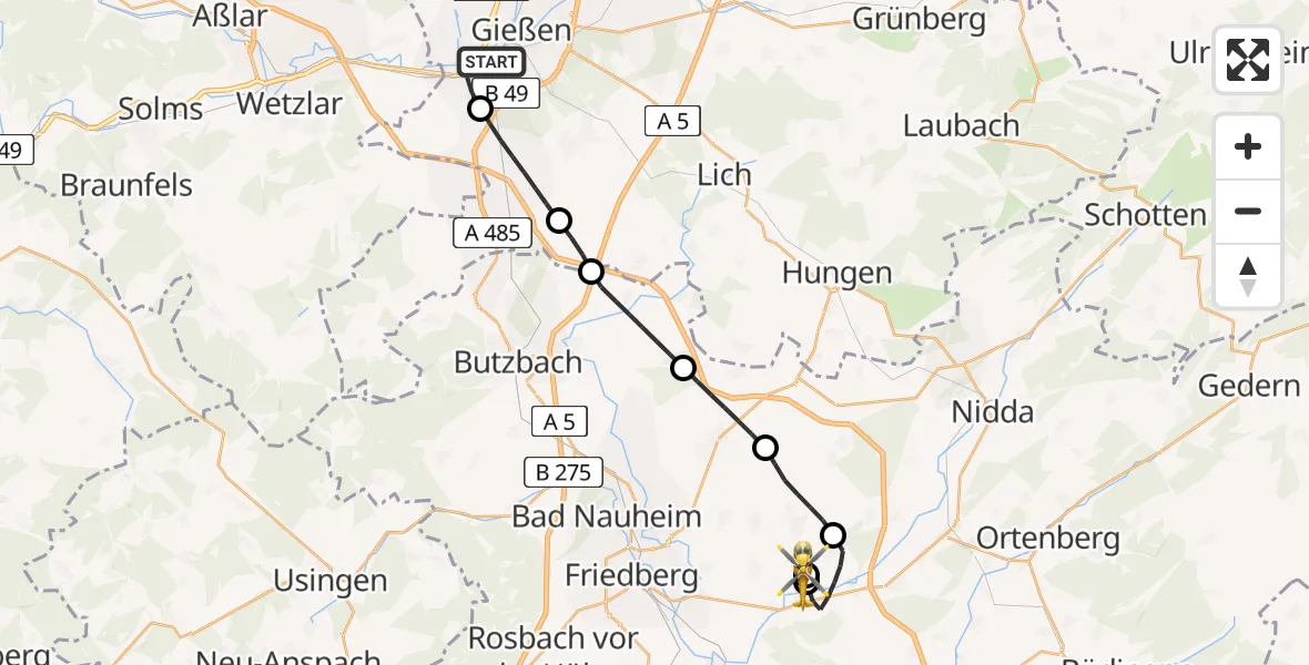 Routekaart van de vlucht: Rettungshubschrauber nach Flugplatz Reichelsheim