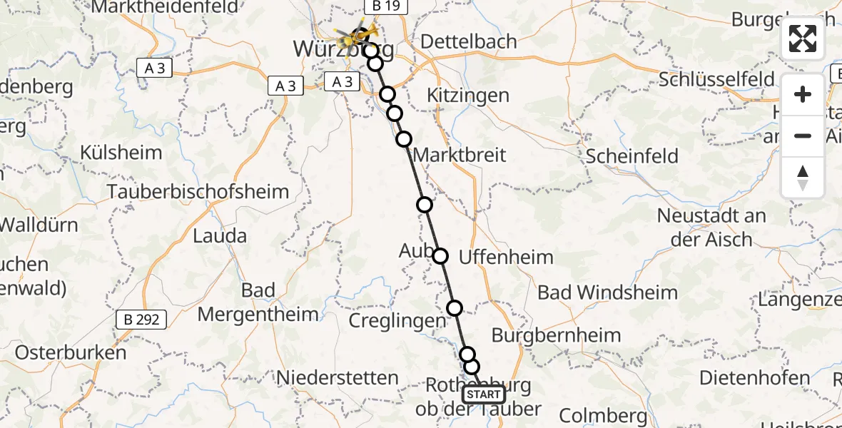 Routekaart van de vlucht: Rettungshubschrauber nach Würzburg University Hospital Rooftop
