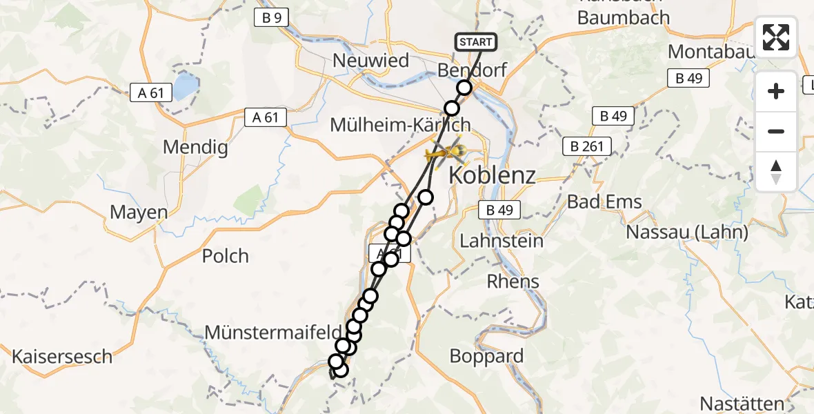Flugroute Rettungshubschrauber Bendorf - Koblenz, 31 März 2026, 10:52