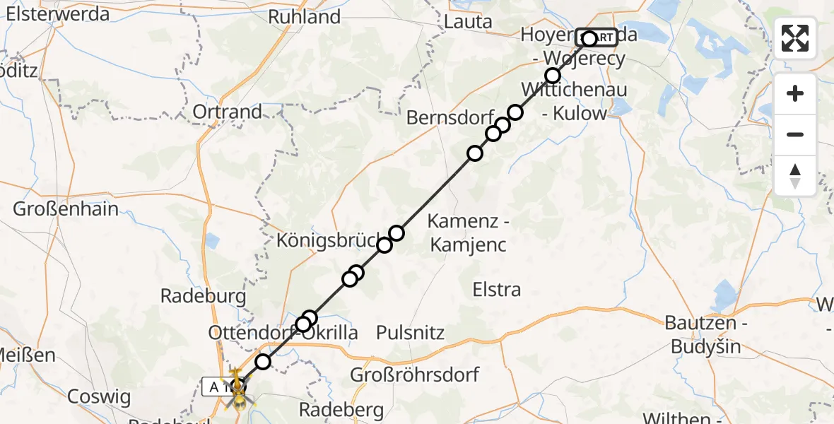 Routekaart van de vlucht: Rettungshubschrauber nach Dresden Bundespolizei Hubschrauberlandeplatz