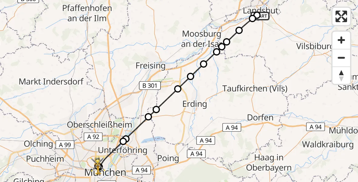 Routekaart van de vlucht: Rettungshubschrauber nach Deutsches Herzzentrum München