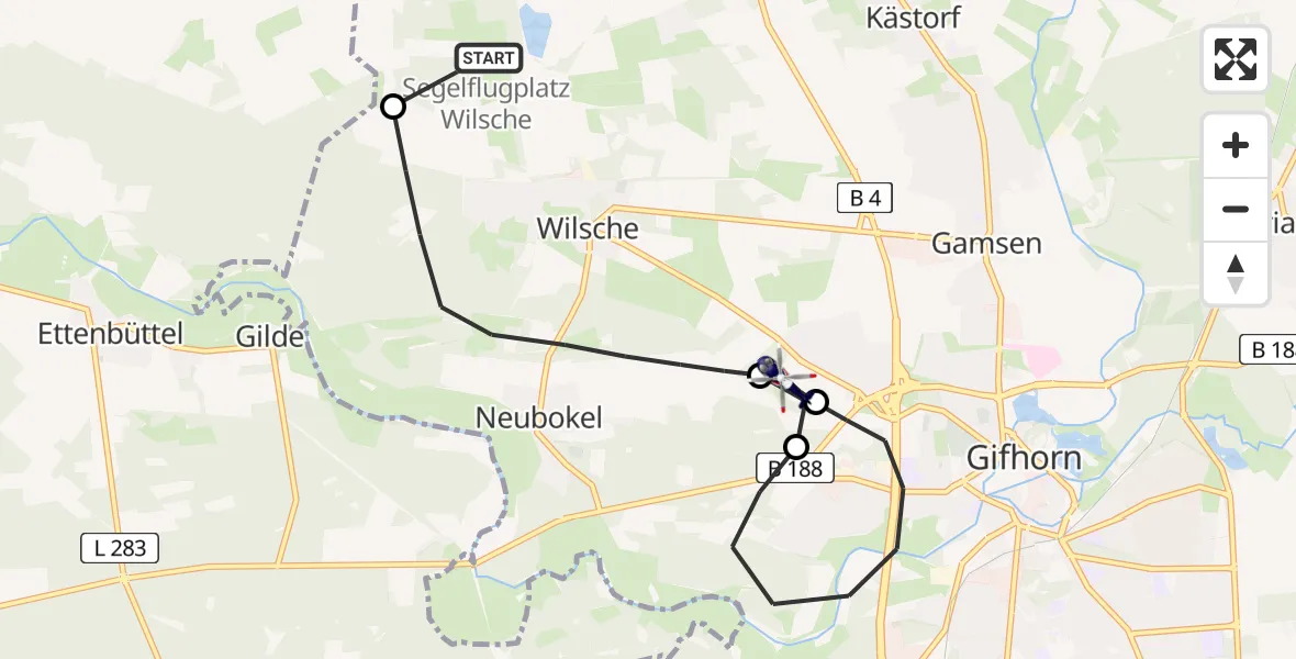 Routekaart van de vlucht: Polizeihubschrauber nach Gifhorn Bundespolizei Hubschrauberlandeplatz