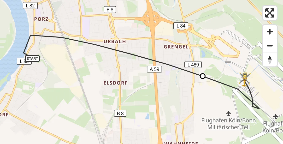 Flugroute Rettungshubschrauber Köln - Köln Bonn Flughafen, 31 März 2026, 10:58