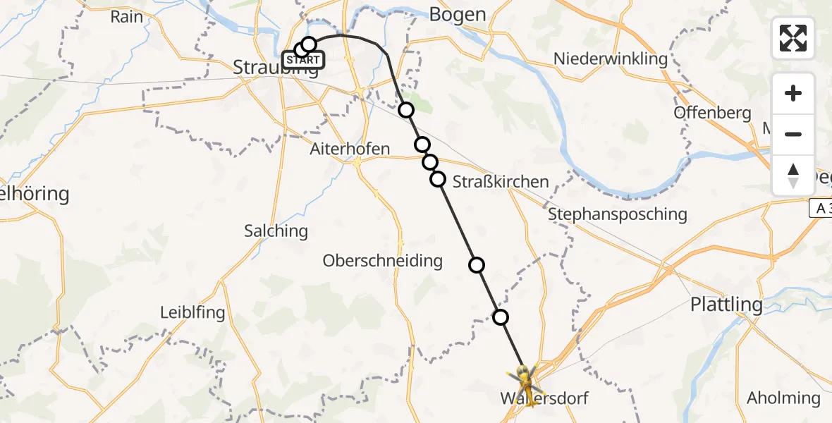 Flugroute Rettungshubschrauber Sankt Elisabeth Hospital Straubing - Wallersdorf, 31 März 2026, 11:04