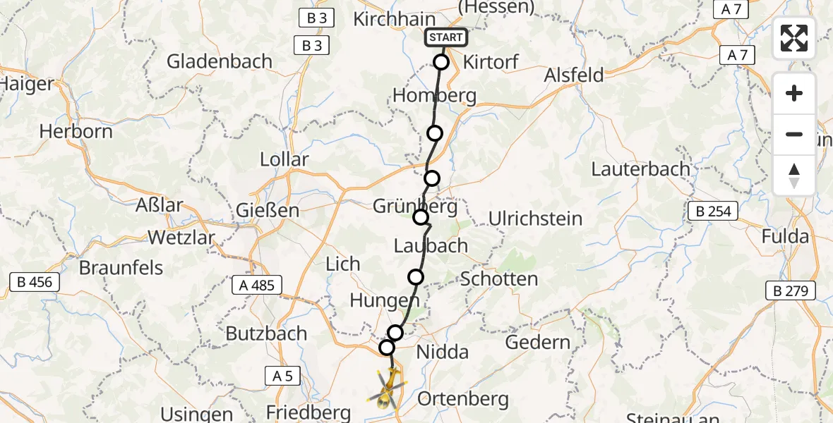 Routekaart van de vlucht: Ambulanzhubschrauber nach Echzell