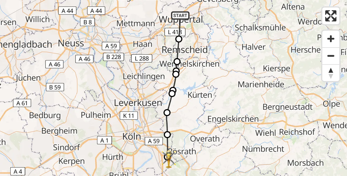 Routekaart van de vlucht: Ambulanzhubschrauber nach Köln Bonn Flughafen