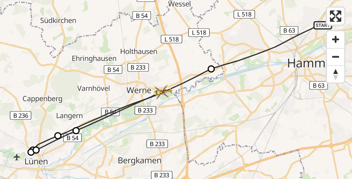 Flugroute Rettungshubschrauber Hamm - Werne, 31 März 2026, 11:10