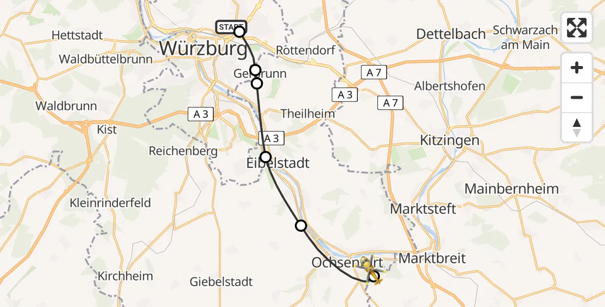 Routekaart van de vlucht: Rettungshubschrauber nach Ochsenfurt Hospital