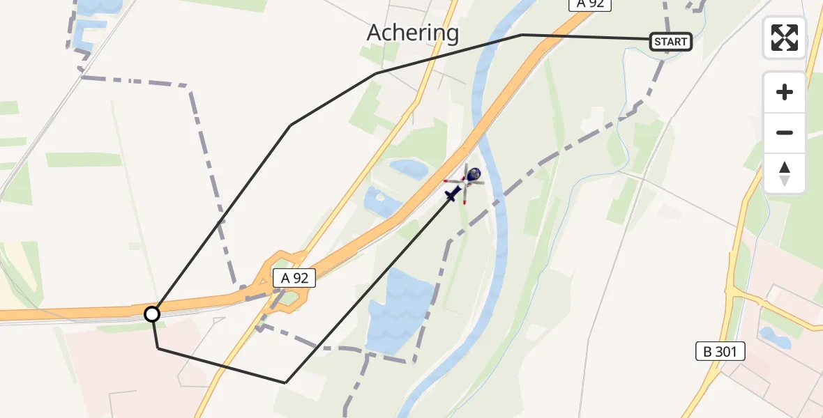 Routekaart van de vlucht: Polizeihubschrauber nach Freising, A 92