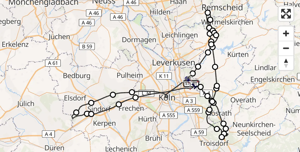 Routekaart van de vlucht: Polizeihubschrauber nach Köln, Bergisch Gladbacher Straße