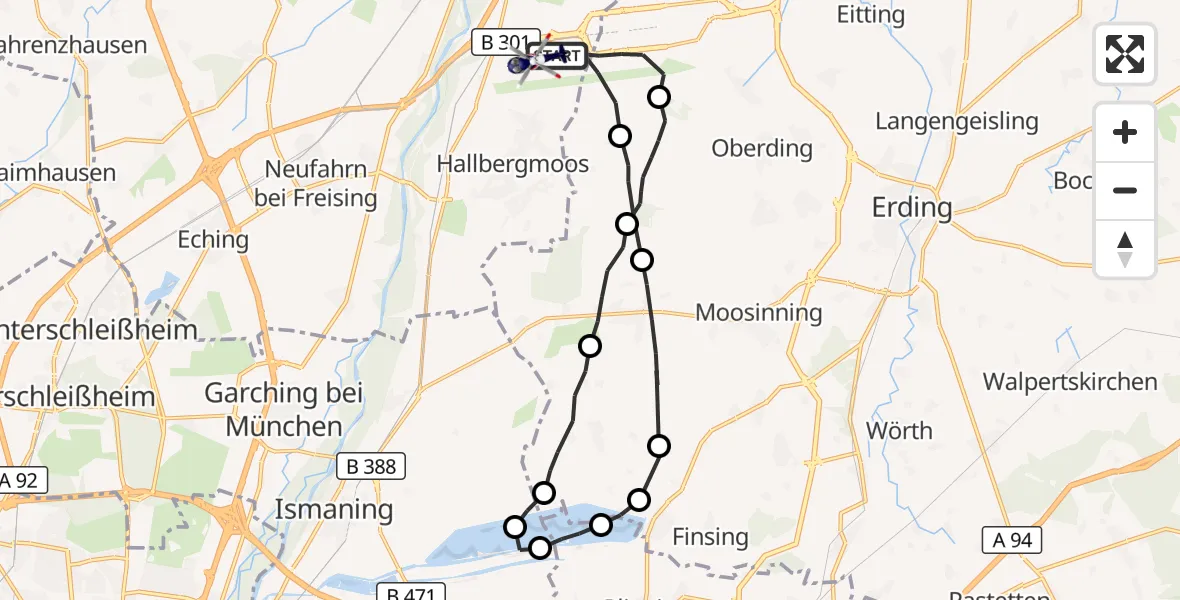 Flugroute Polizeihubschrauber München Flughafen - München Flughafen, 31 März 2026, 11:32