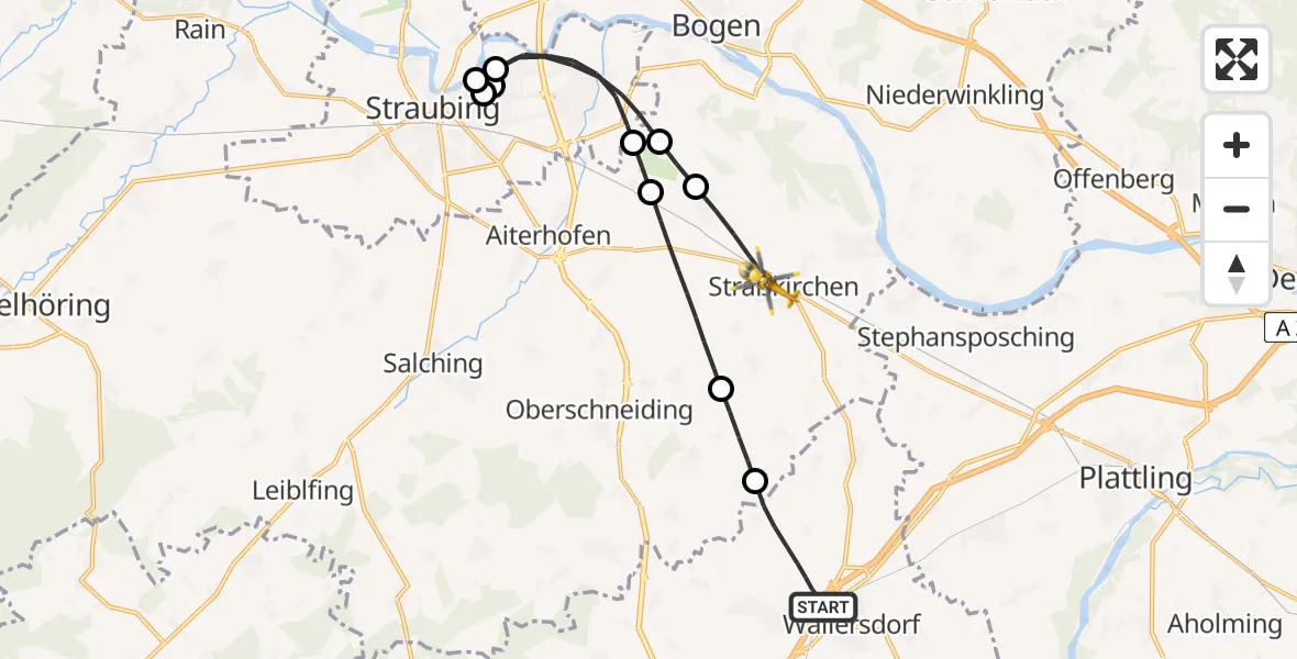 Routekaart van de vlucht: Rettungshubschrauber nach Straßkirchen, Fichtengrund