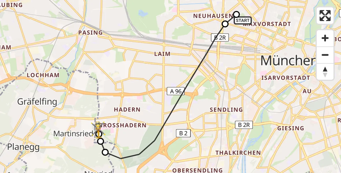 Routekaart van de vlucht: Rettungshubschrauber nach DRF Air Rescue München Hubschrauberlandeplatz