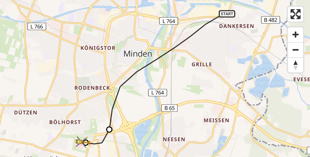 Flugroute Rettungshubschrauber Minden - Minden, 31 März 2026, 11:44