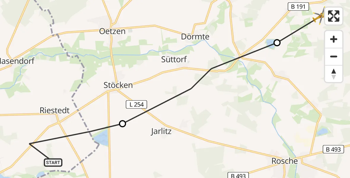 Flugroute Rettungshubschrauber Uelzen - Rosche, 31 März 2026, 11:46