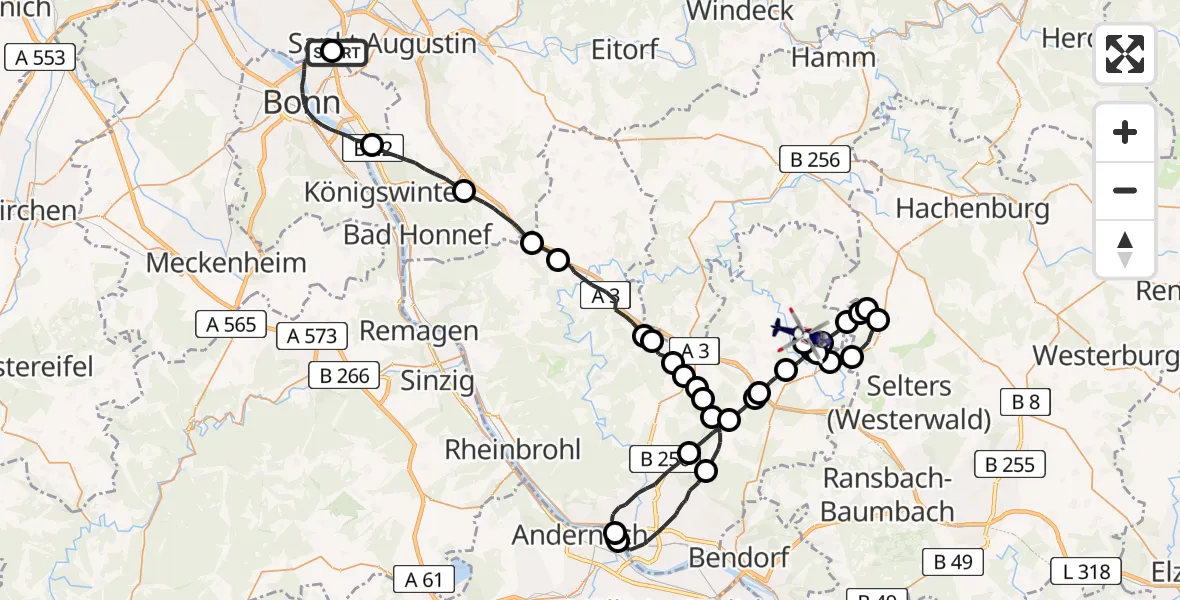 Flugroute Polizeihubschrauber Sankt Augustin - Raubach, 31 März 2026, 11:47