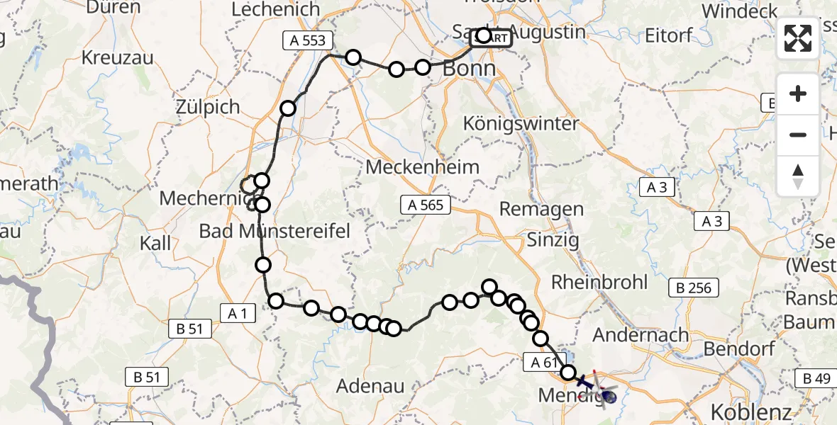 Flugroute Polizeihubschrauber Sankt Augustin - Kruft, 31 März 2026, 11:51