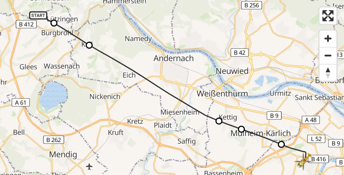 Routekaart van de vlucht: Rettungshubschrauber nach Koblenz, Rübenacher Straße