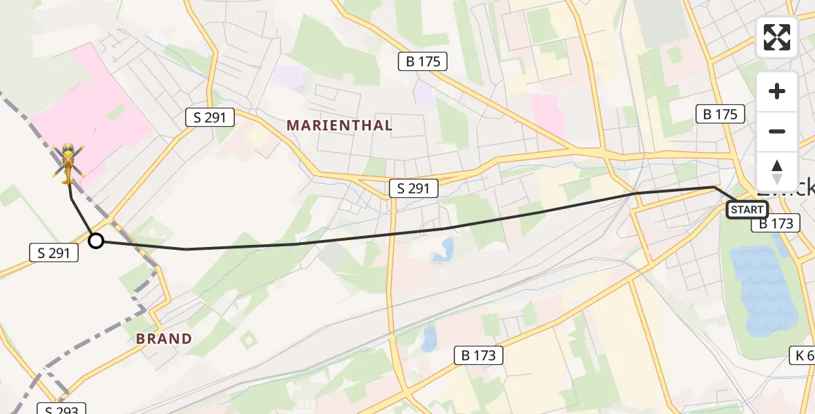 Flugroute Rettungshubschrauber Zwickau - ADAC Air Rescue Station Zwickau Hubschrauberlandeplatz, 31 März 2026, 11:59