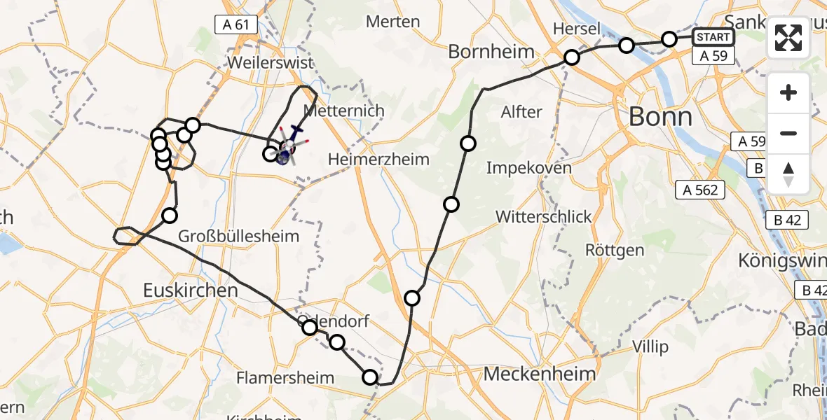 Flugroute Polizeihubschrauber Bonn - Weilerswist, 31 März 2026, 12:00