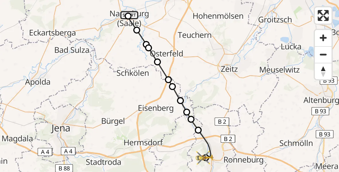 Routekaart van de vlucht: Ambulanzhubschrauber nach SRH Wald-Klinikum Gera Hospital Hubschrauberlandeplatz
