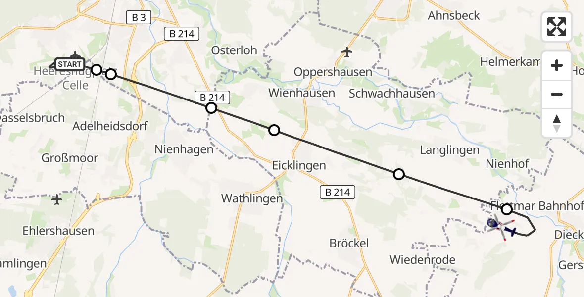 Flugroute Polizeihubschrauber Celle Army Flugplatz - Müden (Aller), 31 März 2026, 12:14
